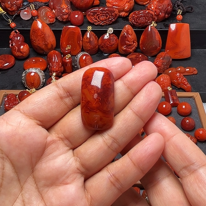 南红玛瑙未镶嵌配饰火焰纹无事牌手牌