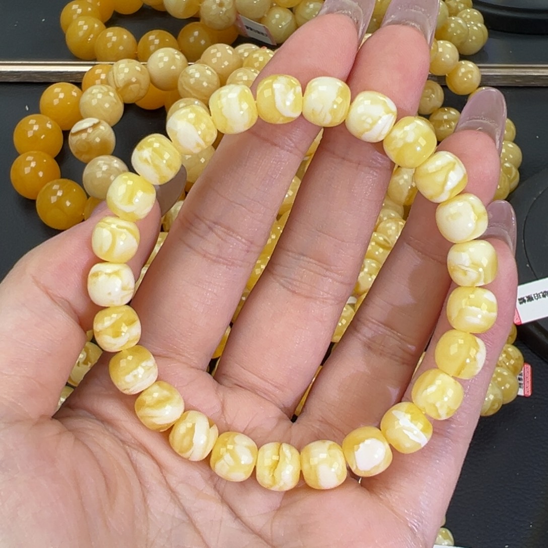 琥珀未镶嵌手链瓷白虎皮