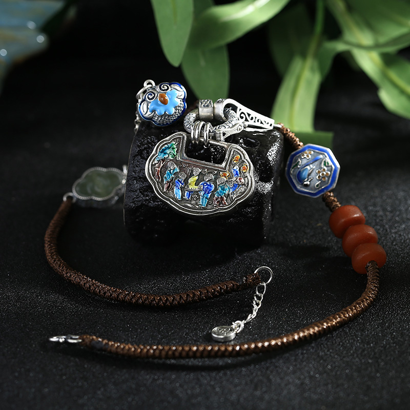 【老银坊】s925银复古福到平安锁套链 0022177