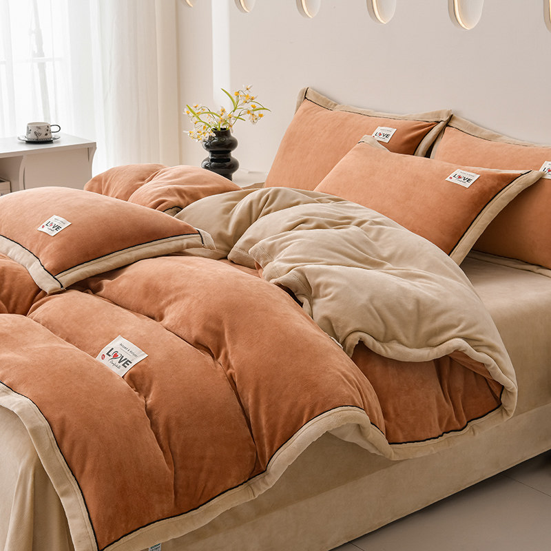 高克重8-9斤牛奶绒纯色简约轻奢不掉毛双面绒加厚保暖防寒四件套