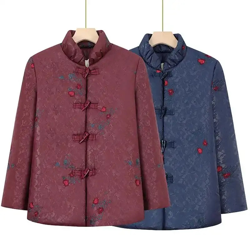 B406新款老年人奶奶装秋冬装唐装加绒袄外套妈妈女衣秋冬夹棉