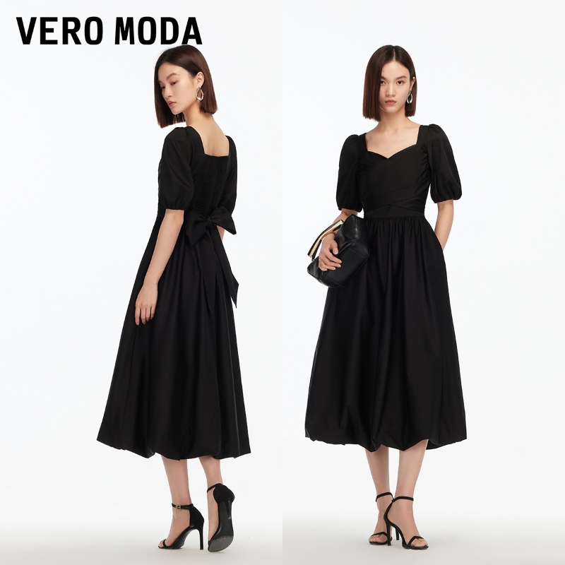Vero Moda连衣裙【氧气裙】2025新款含棉交叉绑带方领长裙32537D003