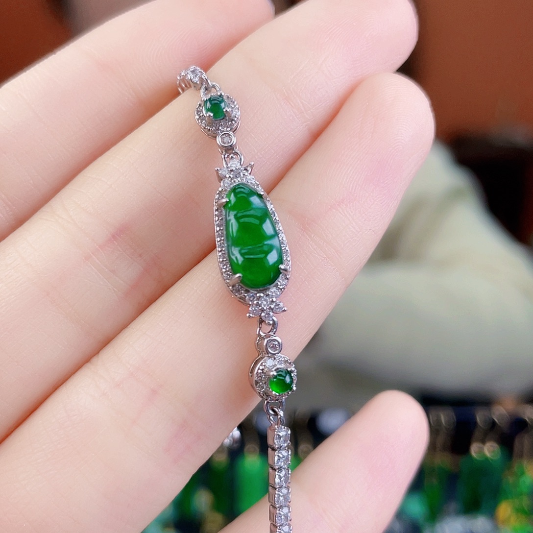 翡翠银S925镶嵌耳饰