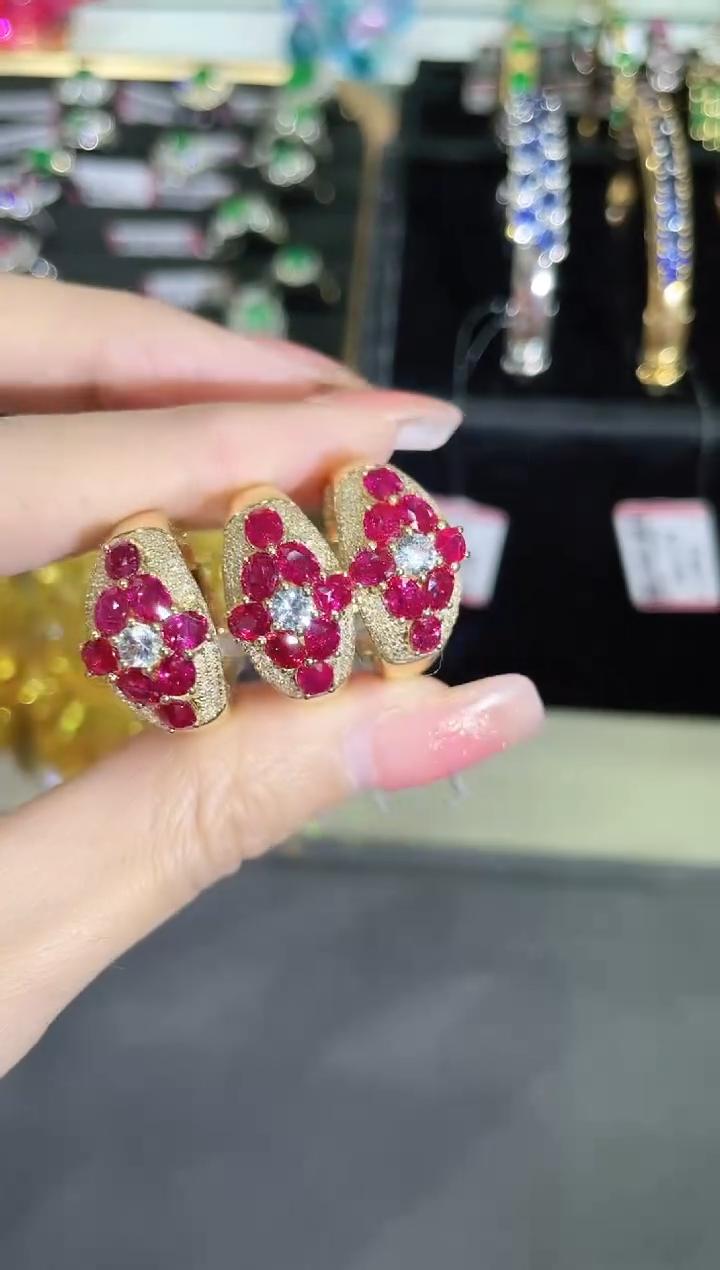 18K金镶嵌天然无烧红宝石戒指排戒 多样性发其一