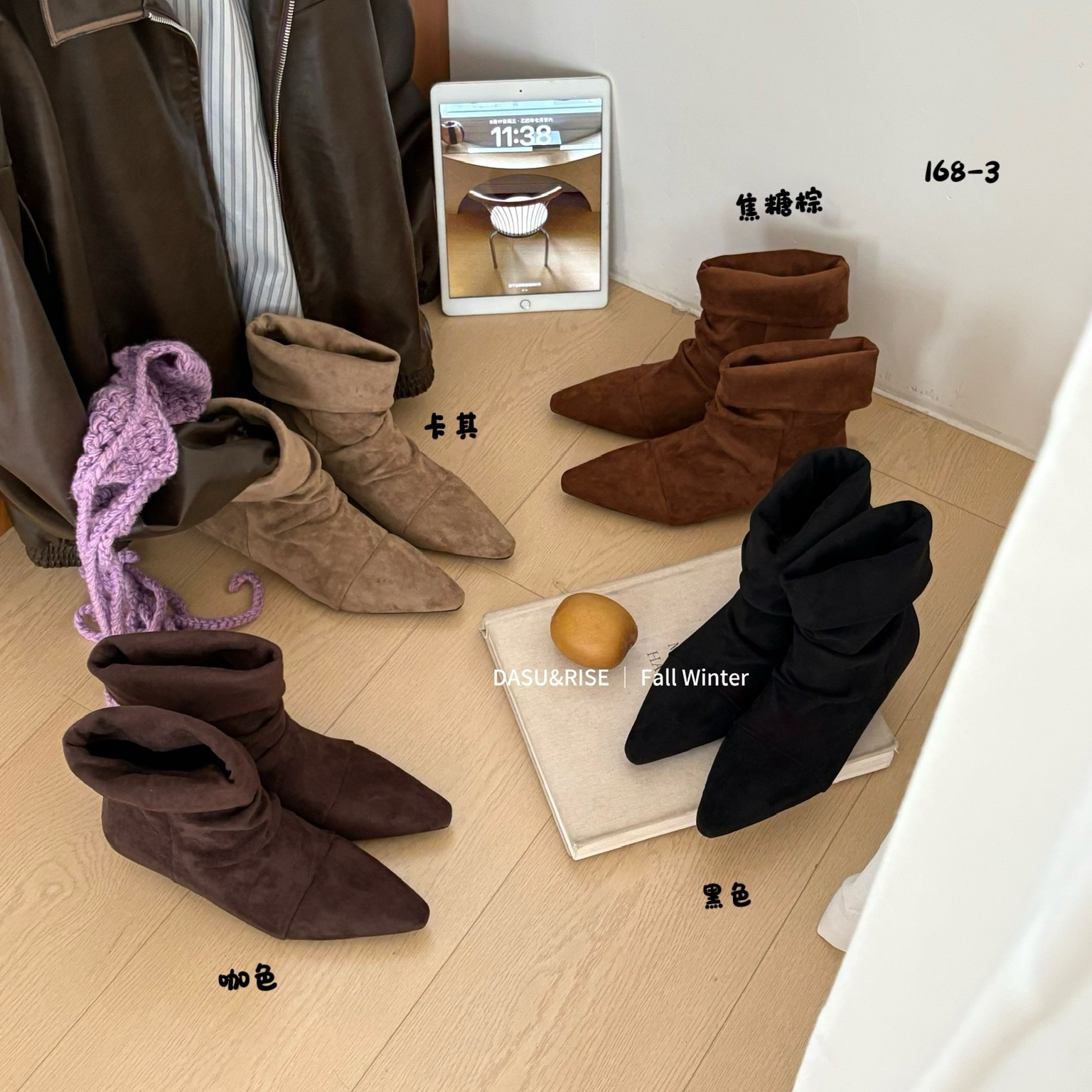 168-3复古复古港风拼接漆皮女高帮加绒秋冬尖头粗跟短靴时尚百搭