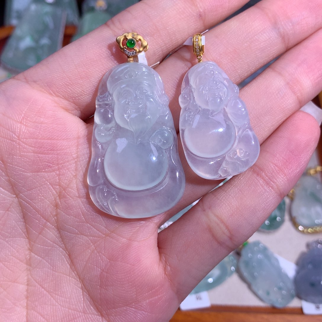 翡翠吊坠(不含链)18K金镶嵌E*A冰财财