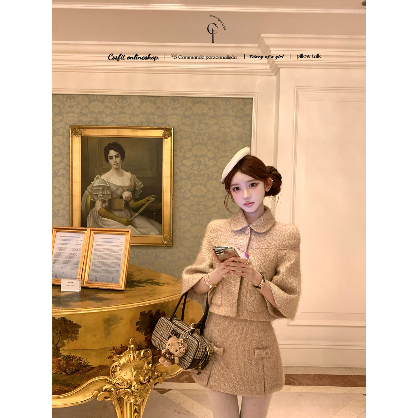 迟伞伞25/fw 轻井泽序 贵贵小香斗篷短款外套半裙/连衣裙三件套装