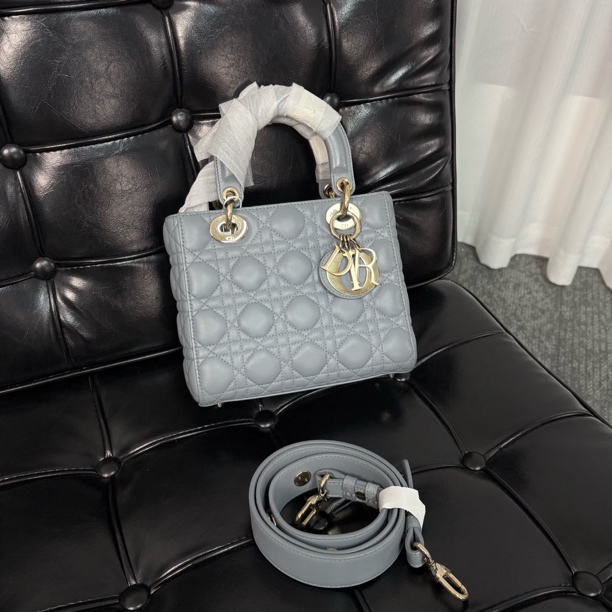 95新 DIOR/迪奥 雾霾蓝四格戴妃徽章斜挎包sdm