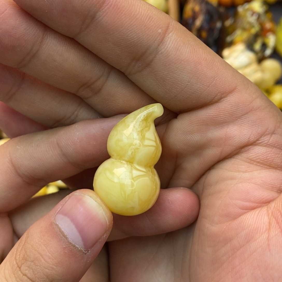 蜜蜡未镶嵌手串俄料金瓷白妖花小精品葫芦