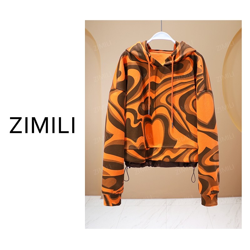 【亮哥欧货女装】2026早春新品《琥珀橙》抽象印染加厚卫衣6186