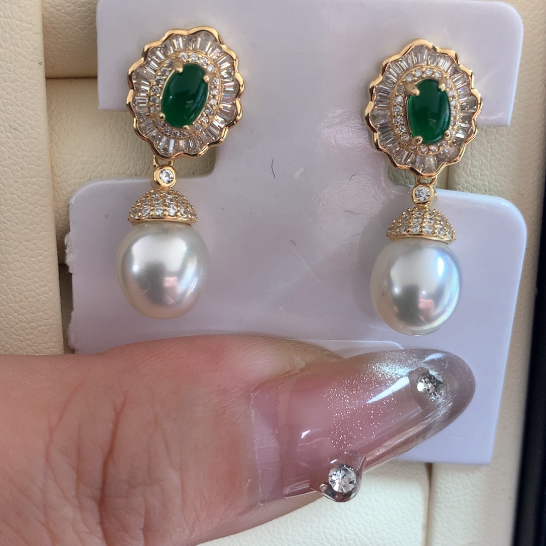 海水珍珠耳饰银S925镶嵌