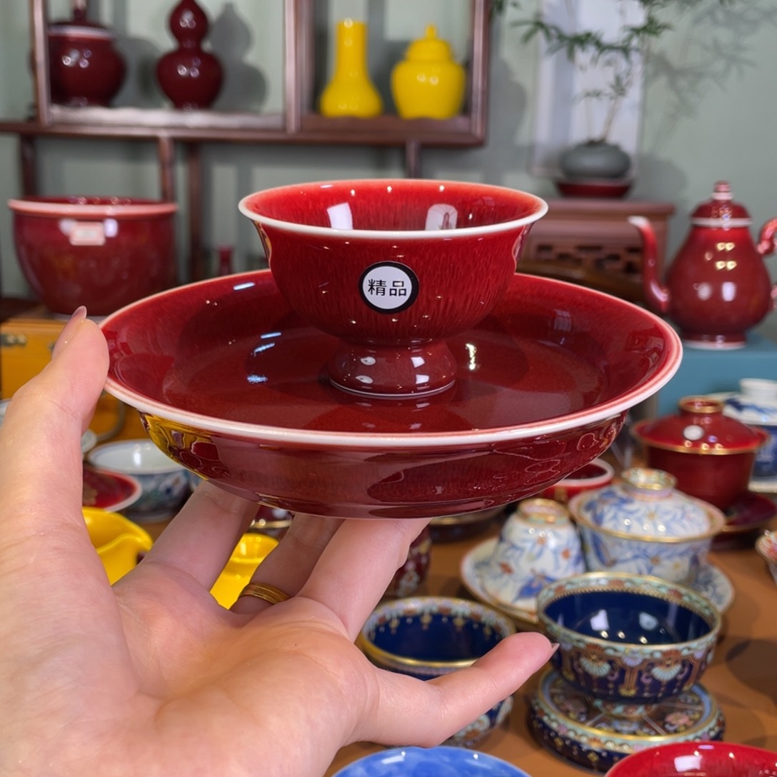 鹏清欢雅玩原矿郎红精品小高足加壶承