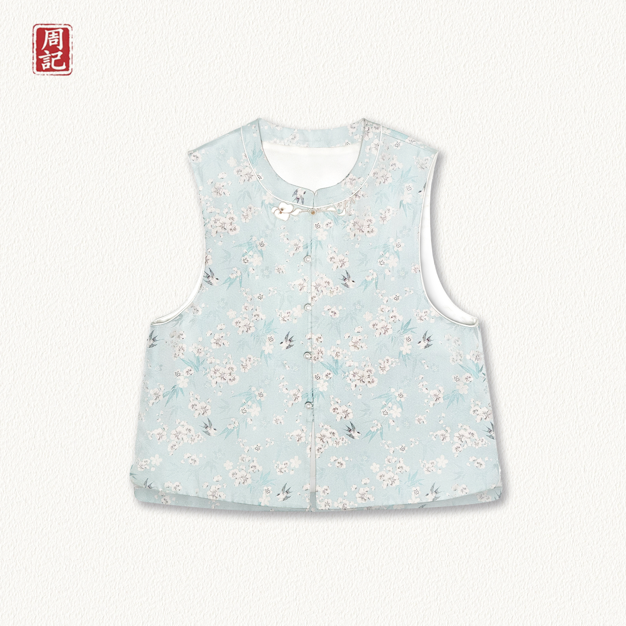 吴罗·园林春燕宋锦对襟马甲桑蚕丝手工定制苏州·周记·