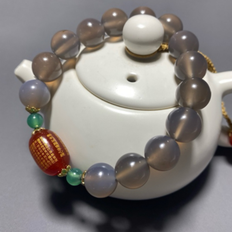 天然玛瑙设计款心经高级灰玛瑙手串男女款情侣款