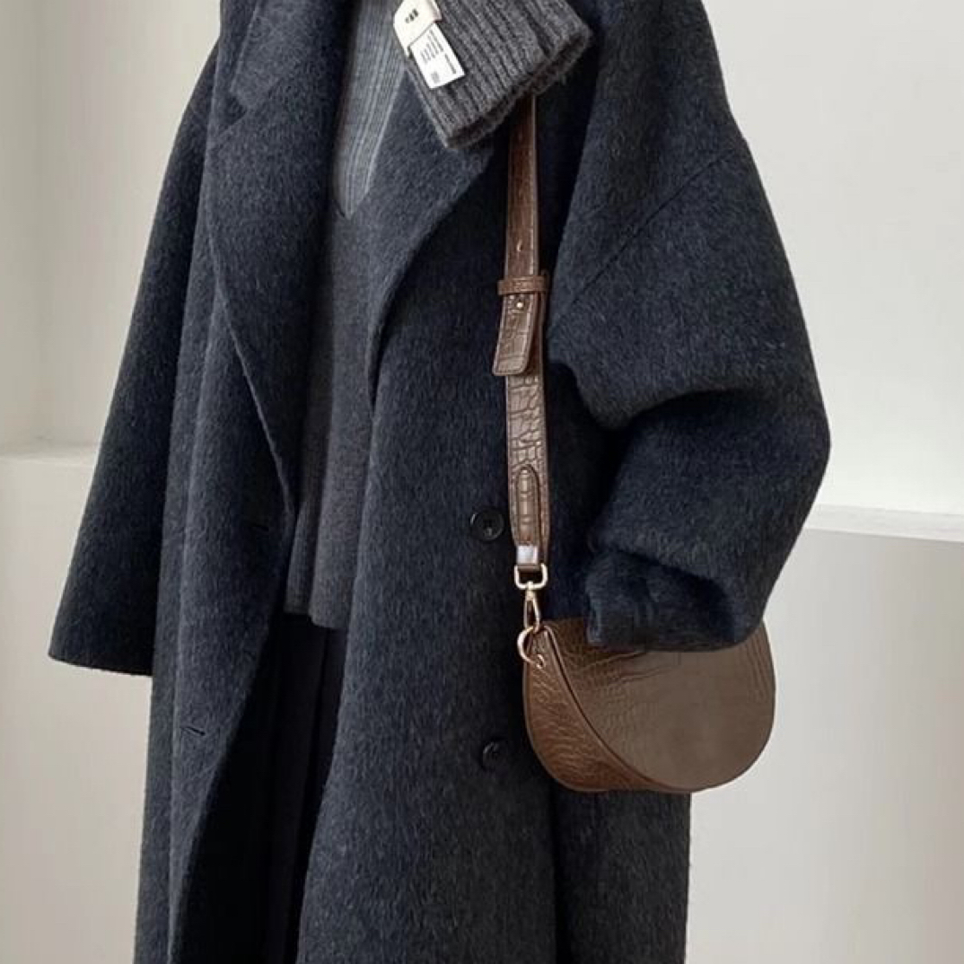 （451-500)单双面呢大衣女秋冬中长款宽松显瘦翻领中长款毛呢外套