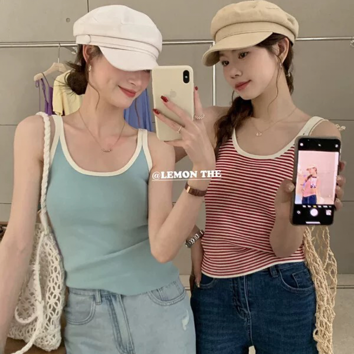 【人手一件】撞色条纹修身百搭外穿针织背心女春夏韩版短款吊带