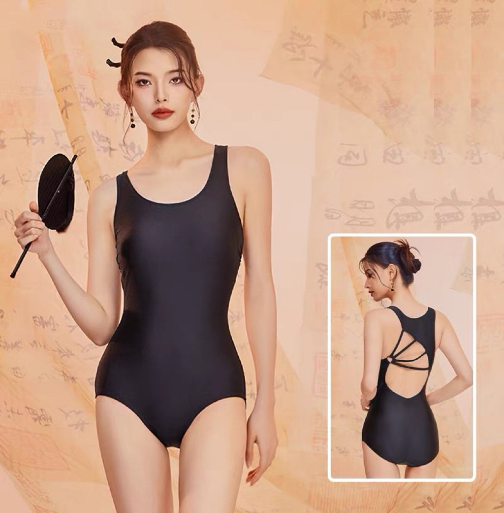 固定杯双层新款高颜值显瘦遮肉连体三角低开叉专业竞速泳衣潜水服