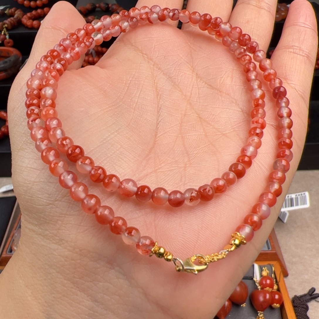 南红玛瑙银S925镶嵌（飘花项链4mm+