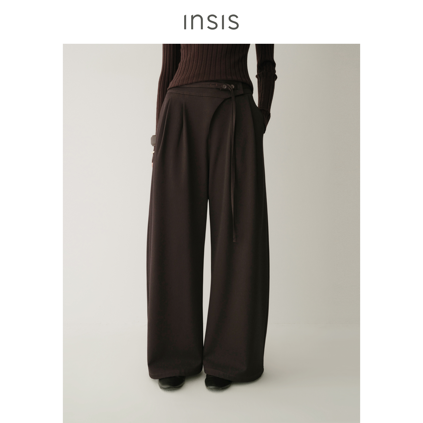 【王雪糕专属】INSIS FEMME新中式偏门襟文艺风细腰带弧形阔腿裤女