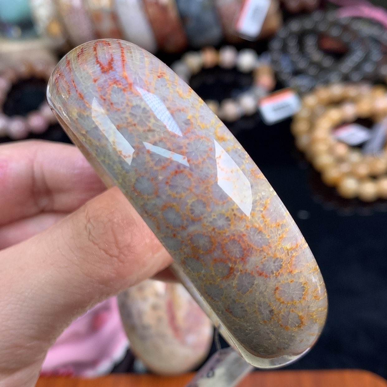 【闪购商品】颈饰未镶嵌硅化珊瑚（珊瑚玉）93号58.7圈彩包边蓝心花