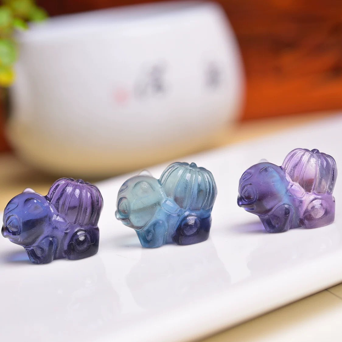 天然萤石立体雕刻秒娃种子小滴溜手链吊坠项链DIY饰品