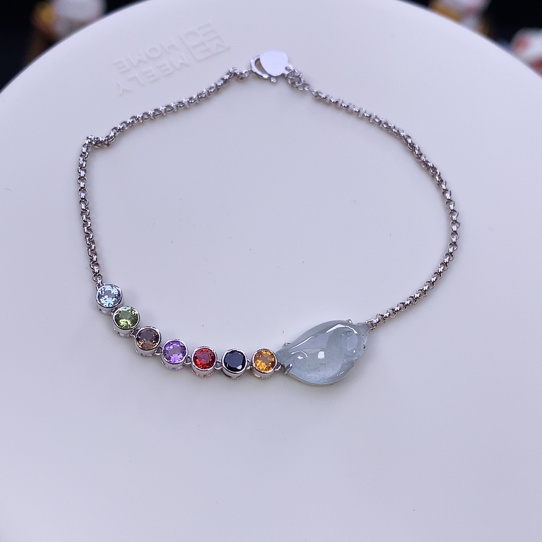 翡翠18K金镶嵌挂件天然缅甸翡翠Ａ货手链