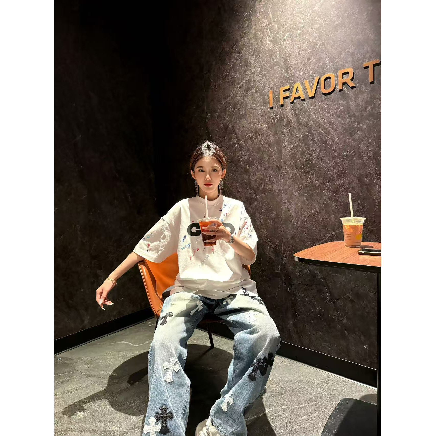98826GOOD25ss彩虹糖果秀珠轻奢时尚高级感320克短袖T恤 男女同款