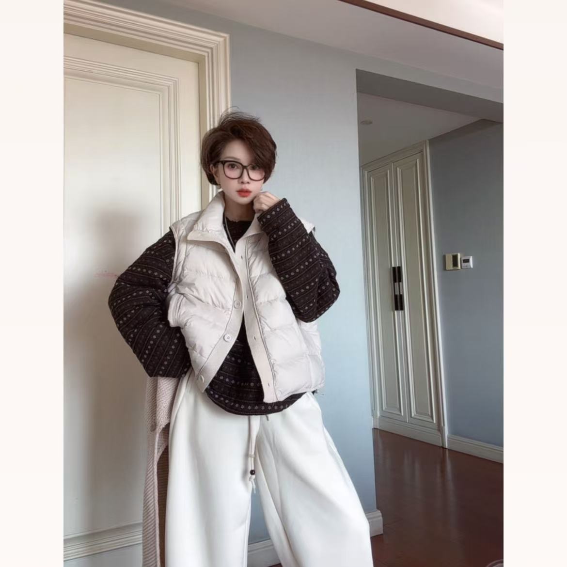 2025秋冬新款立领单排扣设计宽松百搭洋气简约羽绒马夹