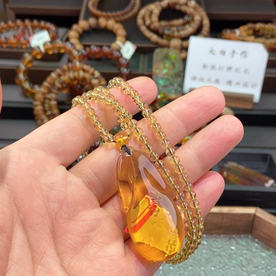 琥珀颈饰未镶嵌旗袍毛衣链