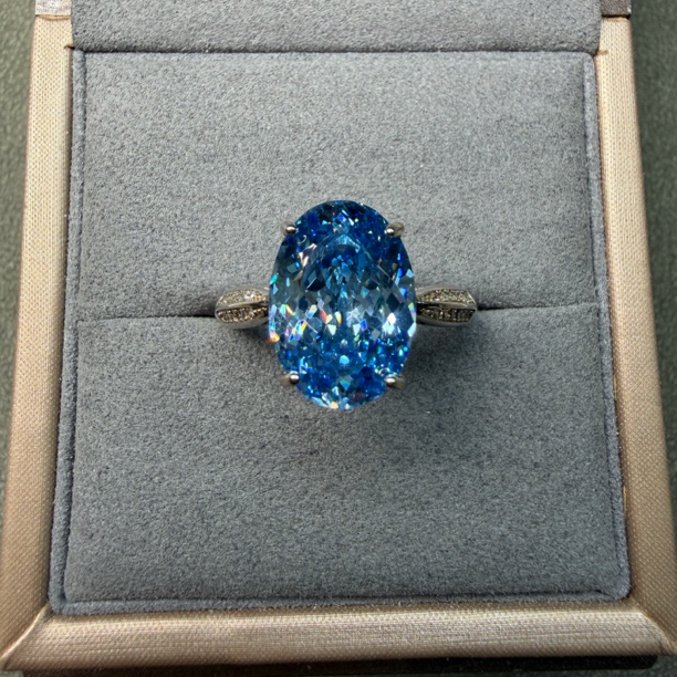 925银海蓝宝石戒指大颗粒圣玛利亚色海蓝宝戒指活口可调节