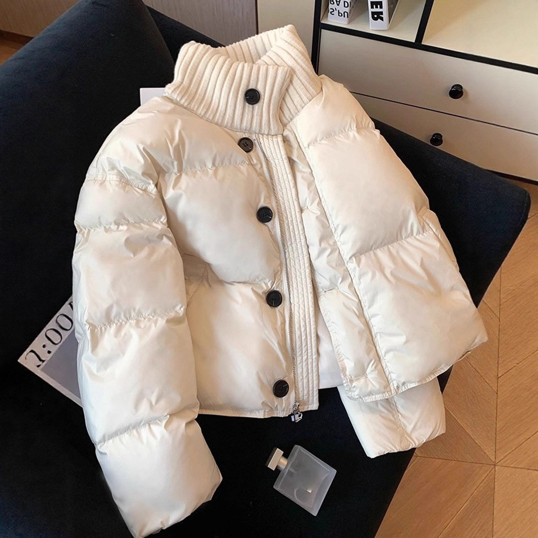 拼接针织立领短款服羽绒服女今年秋季新款高级感百搭加厚外套潮流