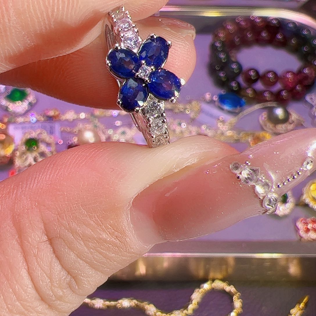 蓝宝石戒指银S925镶嵌