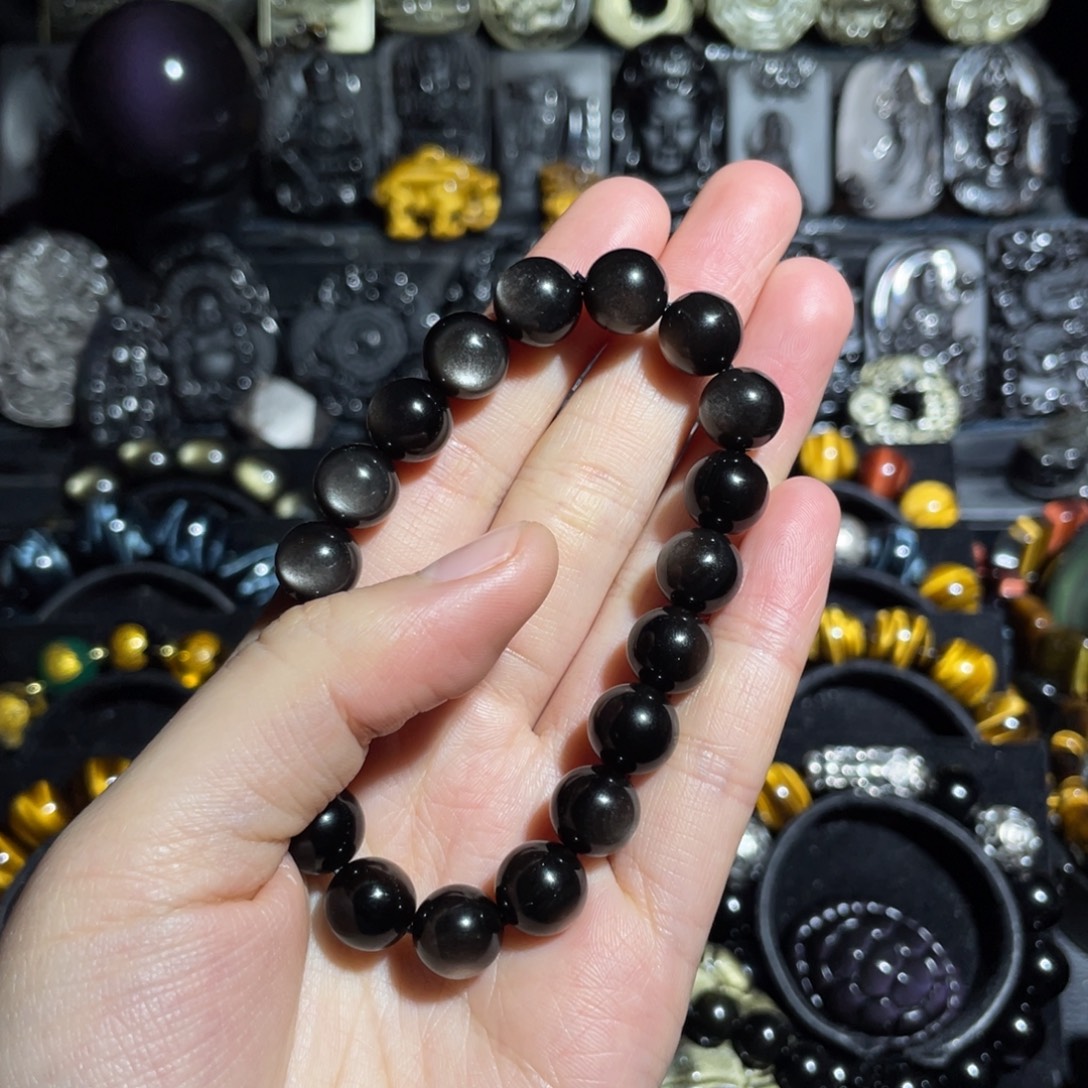 亮***晶黑曜岩未镶嵌手串