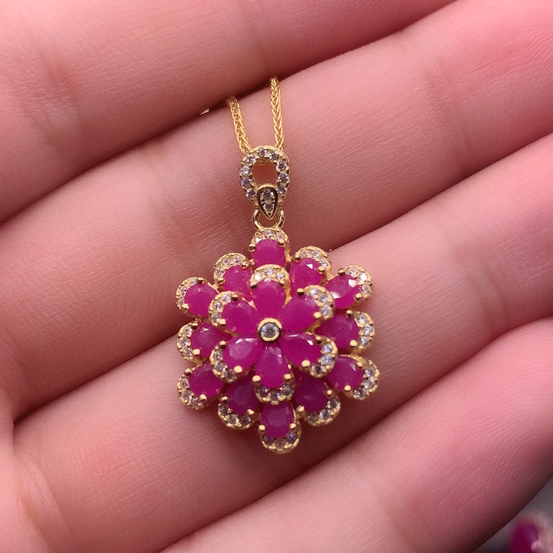 红宝石颈饰银S925镶嵌