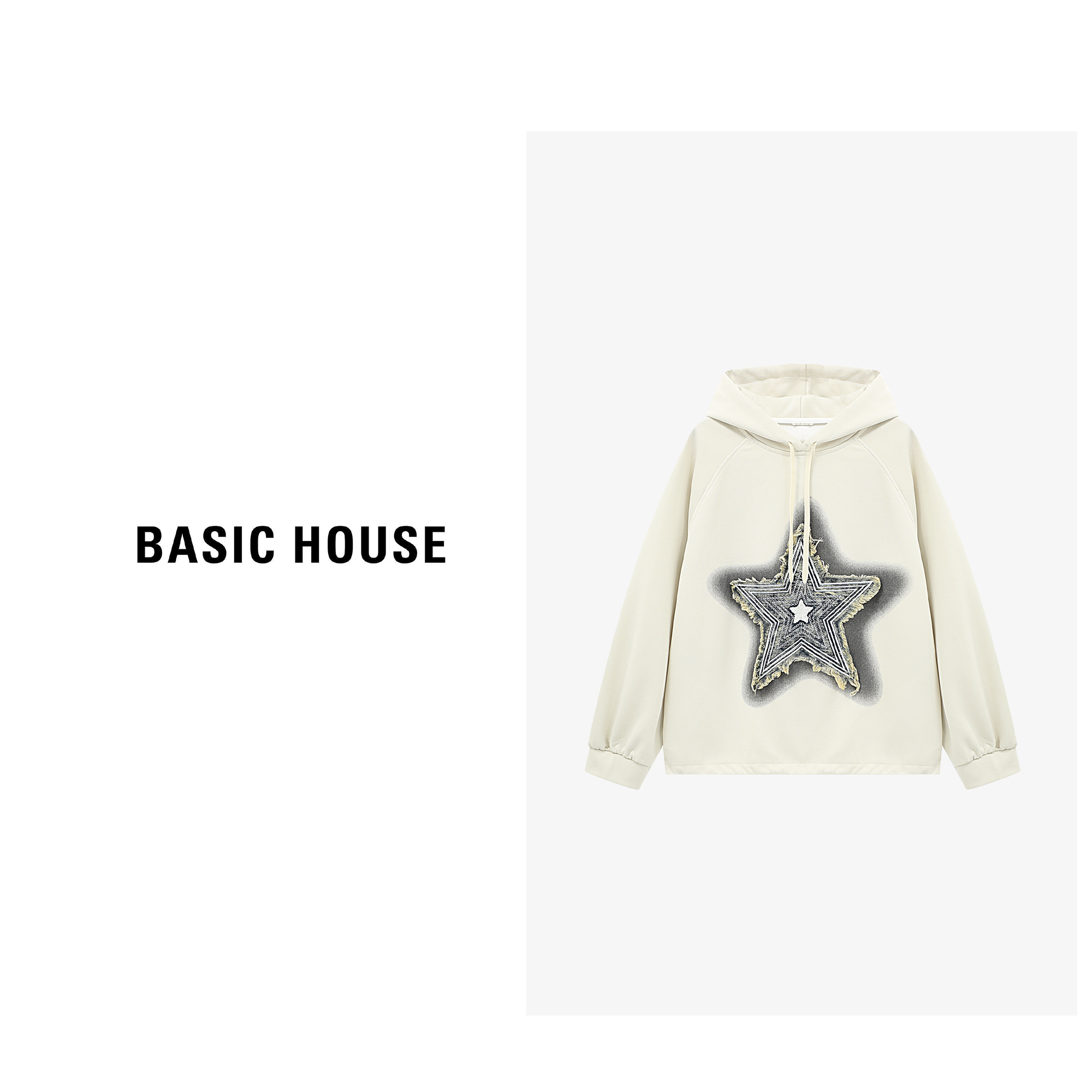 Basic House/百家好老钱风松弛感休闲连帽抽绳卫衣-B0625B5KCF2
