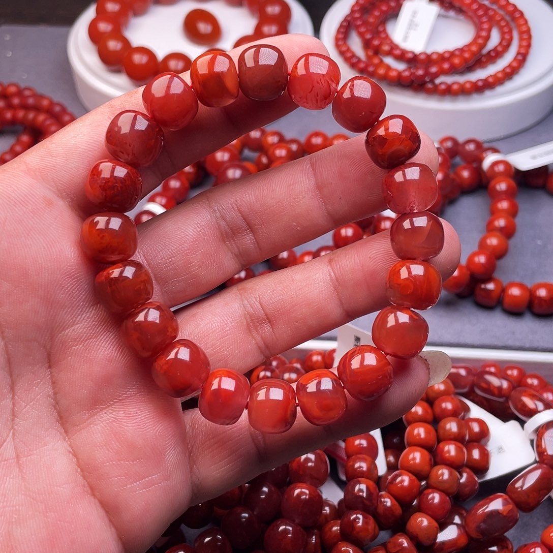 南红玛瑙未镶嵌三通南红瓦西11mm老形手串