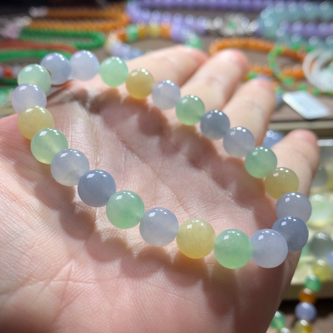 未镶嵌手链翡翠翡翠冰胶底幻彩马卡龙卡8+