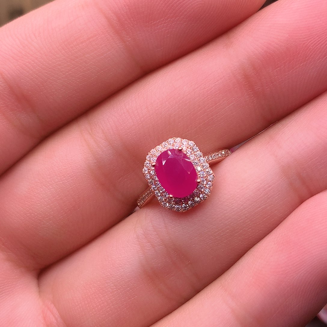 红宝石戒指银S925镶嵌