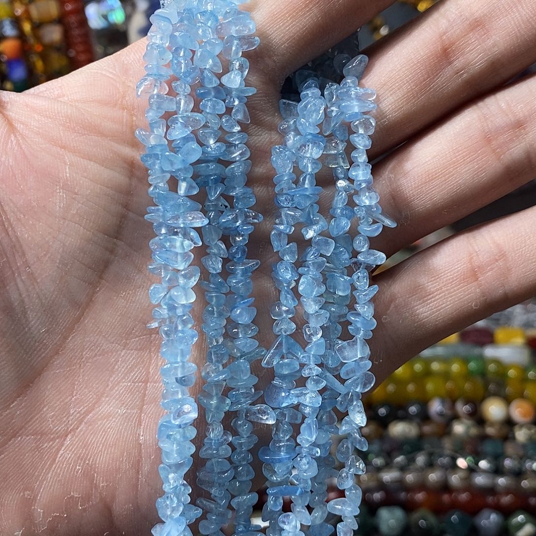 石英质玉未镶嵌，天然海蓝宝随行加长款80公分，