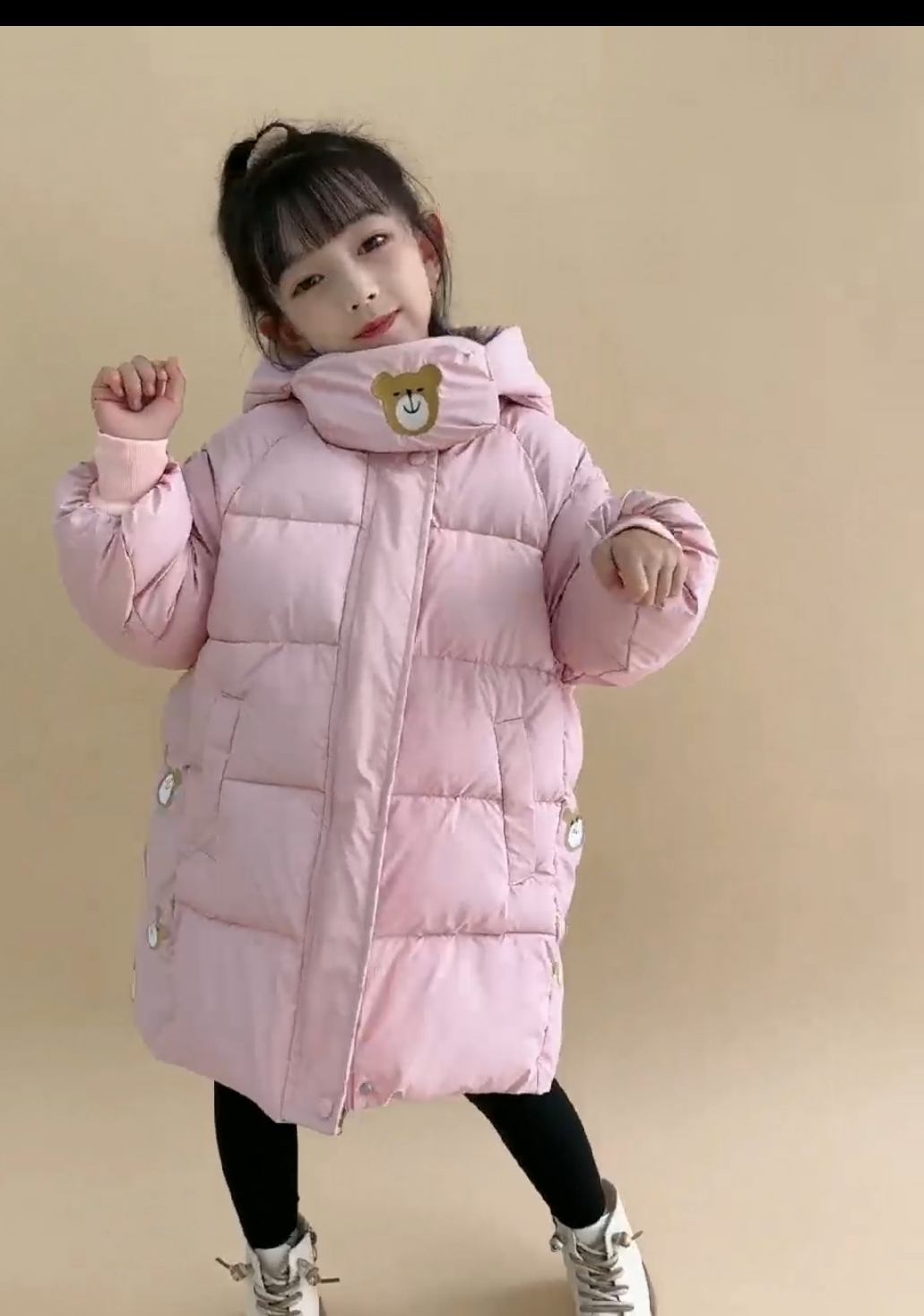 儿童冬季连帽外套女童中长款棉服宝宝仿小羊皮棉袄中小童加厚上衣
