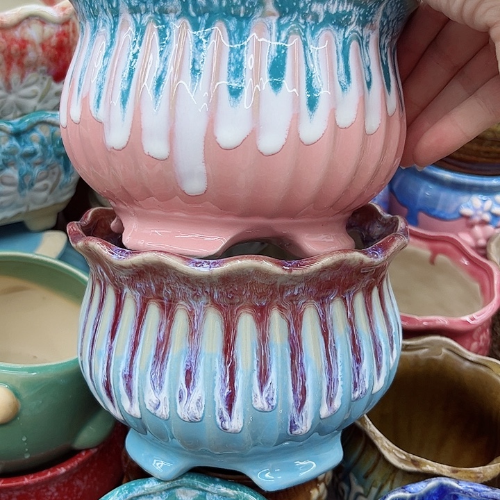 多肉绿植陶瓷花盆9.9包邮，有孔