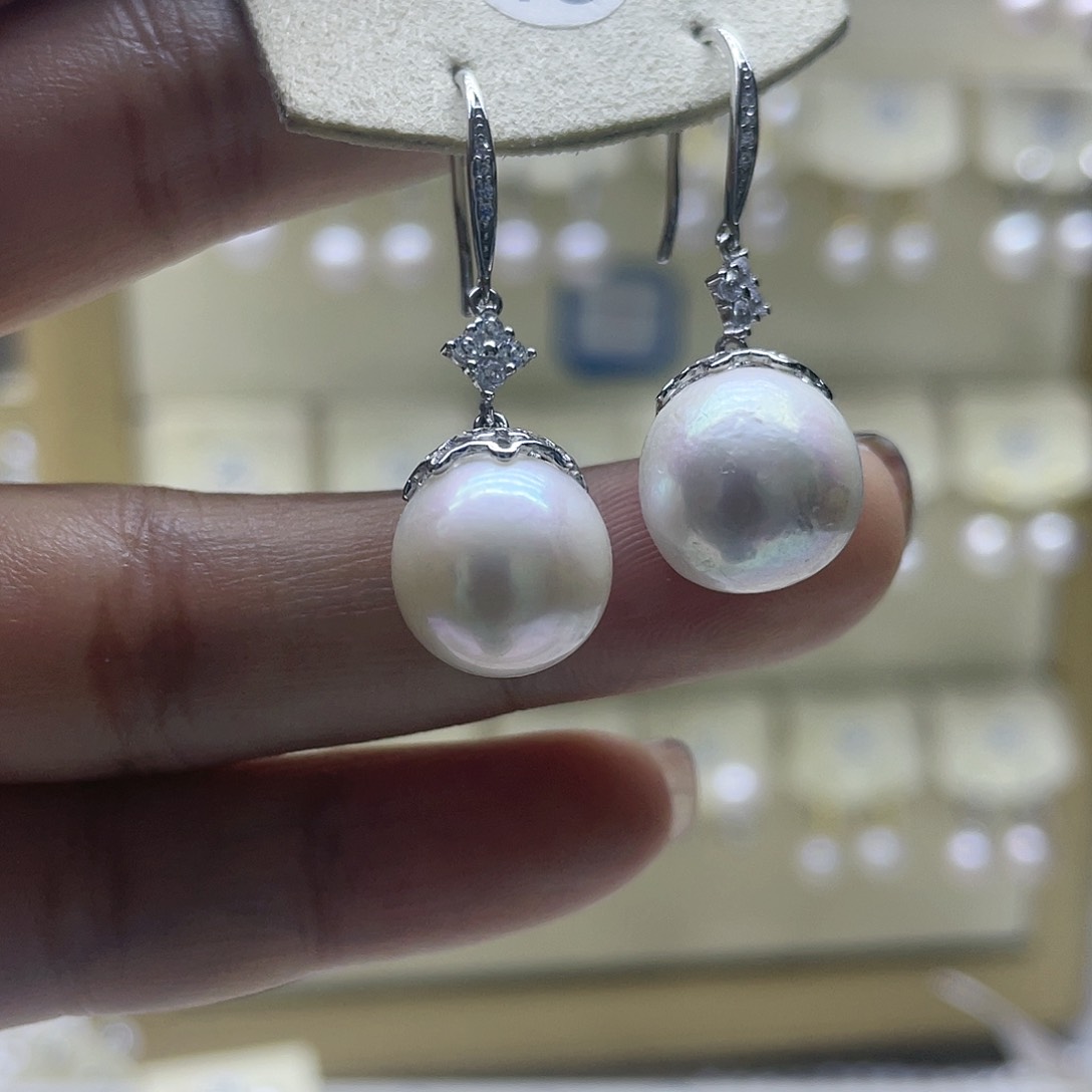 淡水珍珠耳饰银S925镶嵌