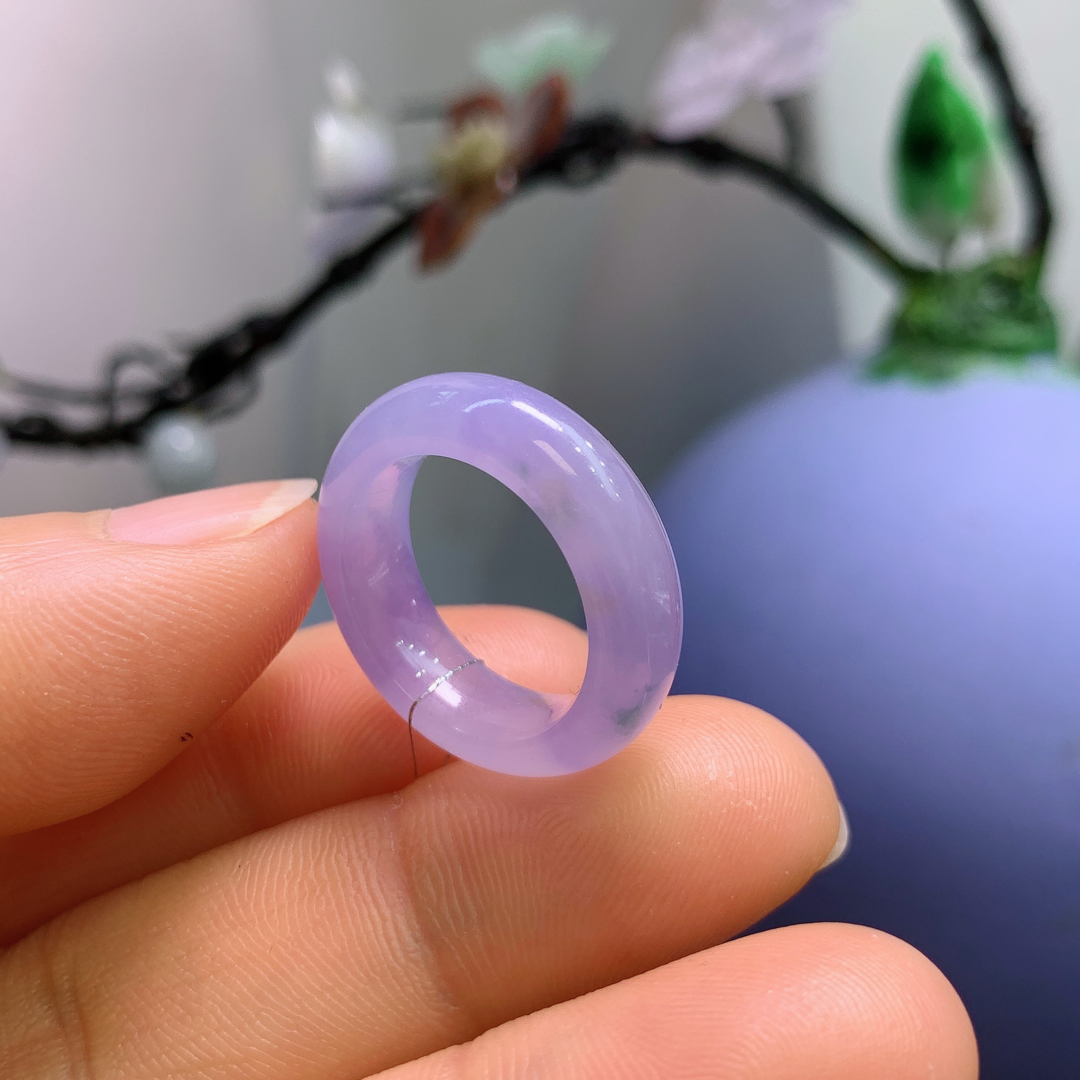 10圈口缅甸天然翡翠A货冰紫罗兰戒指A864#