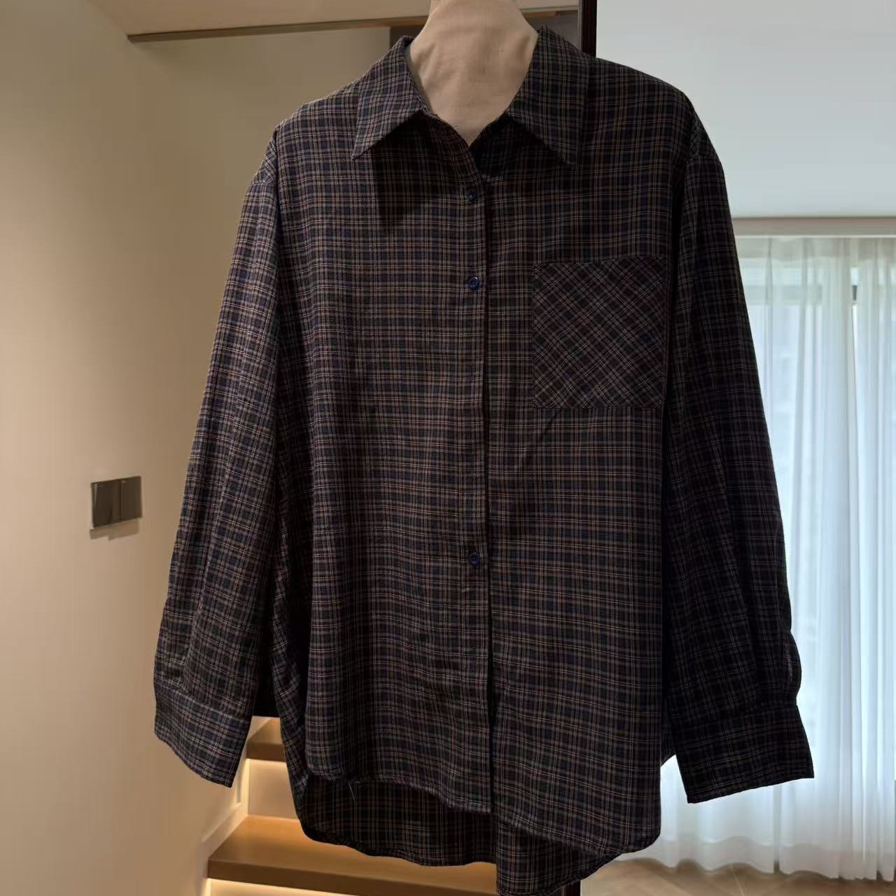 HZMM   [时令岛]   复古翻领格格长袖衬衫