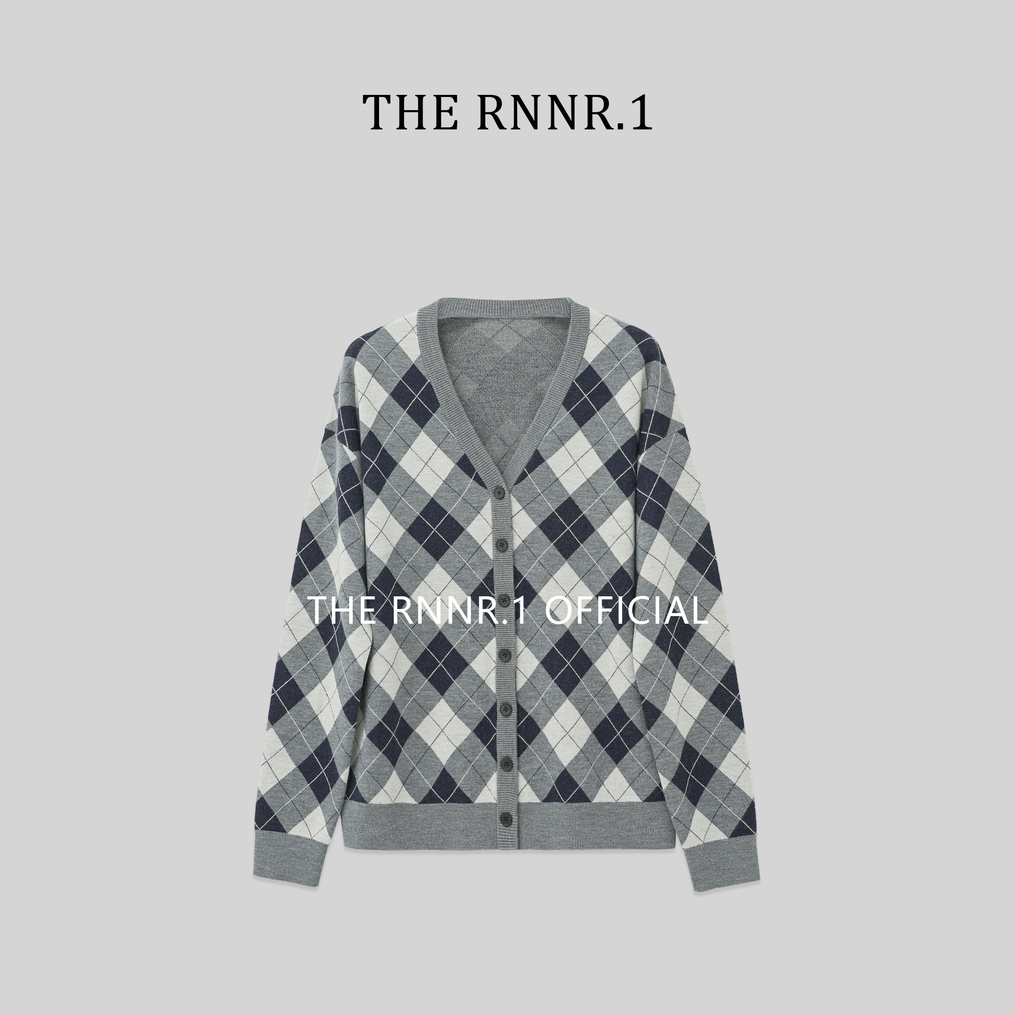 THE RNNR.1英伦 百搭休闲 蓝灰菱格 醋酸羊毛开衫