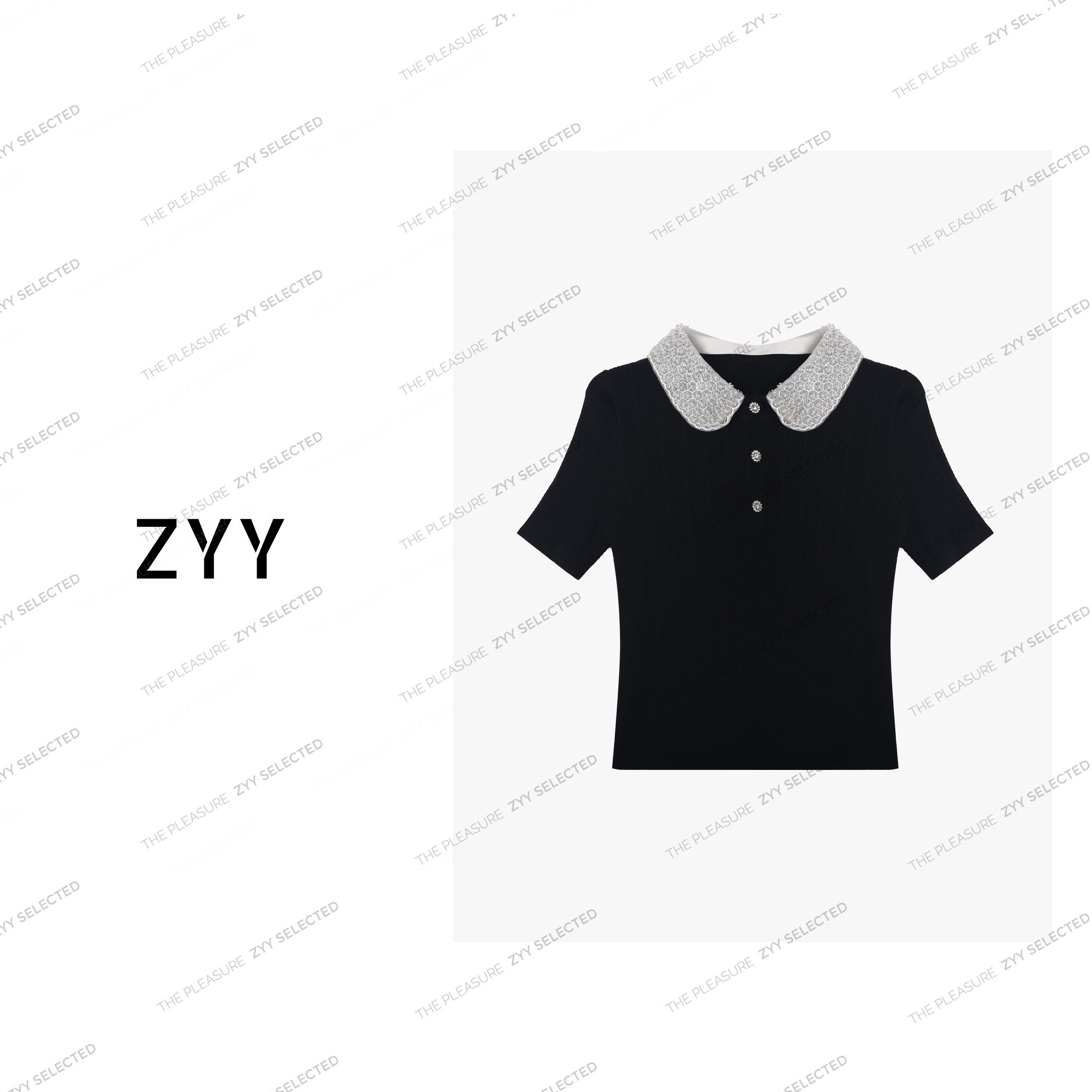 ZYY【流光半夏】2025S/S新品别致娃娃领法式针织T恤女X25CZZ0153