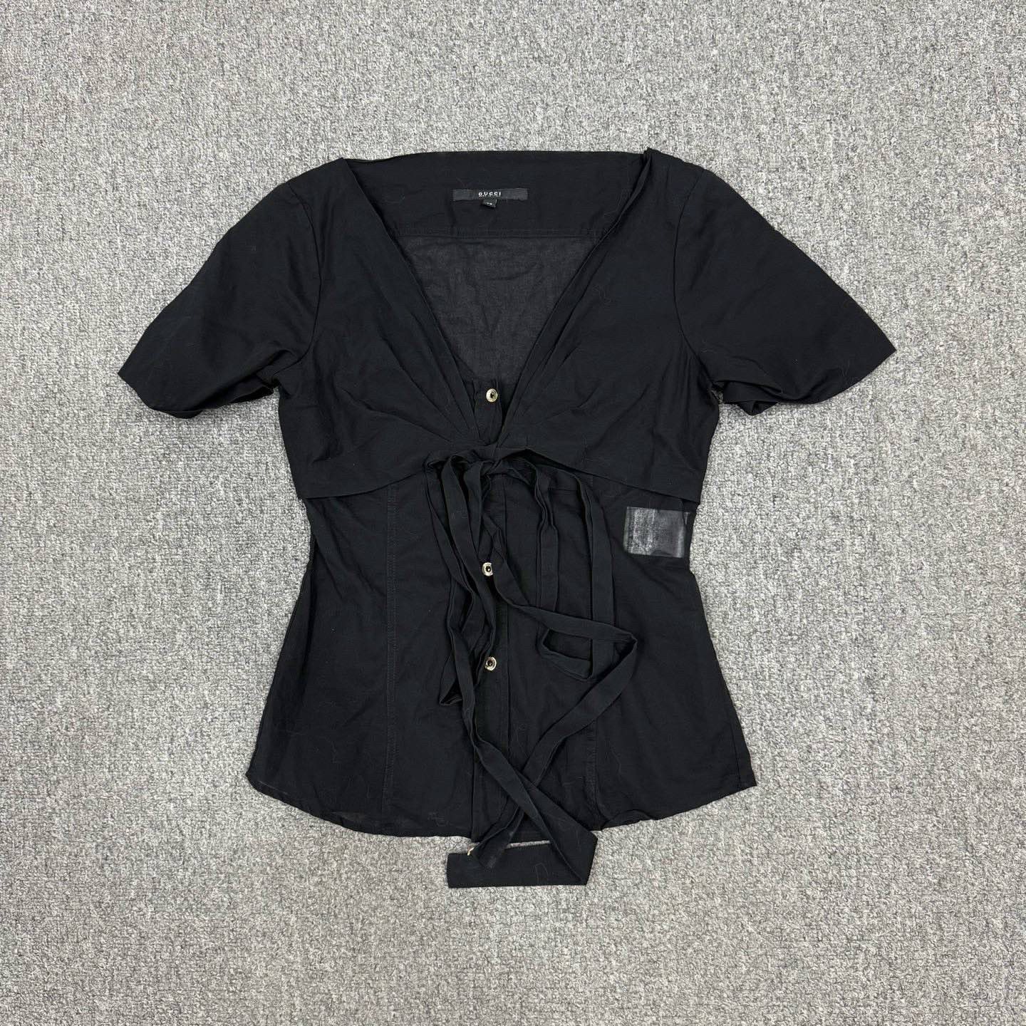 95新 GUCCI/古驰 16242119 nz 古驰 黑色桑蚕丝短袖衬衣 38码95新