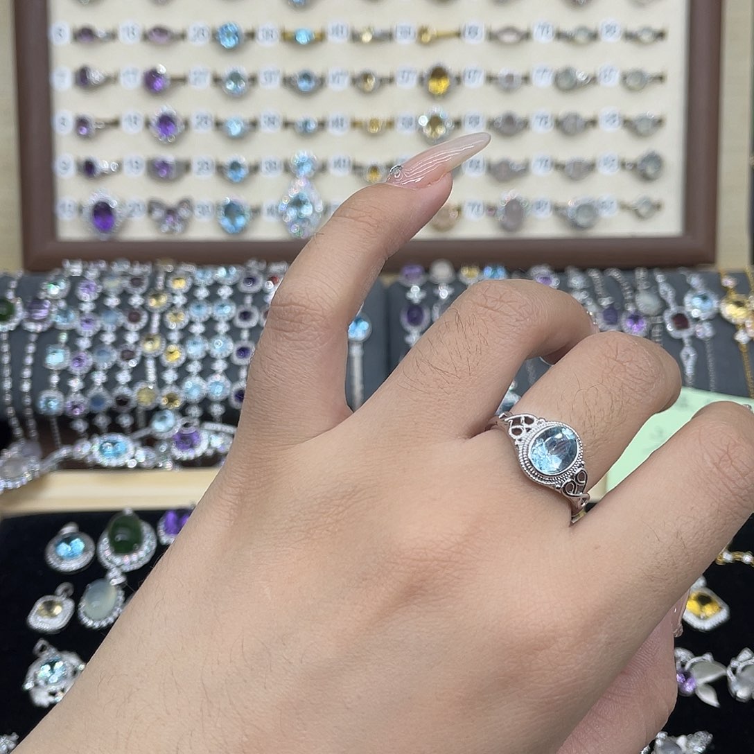 托帕石戒指银S925镶嵌