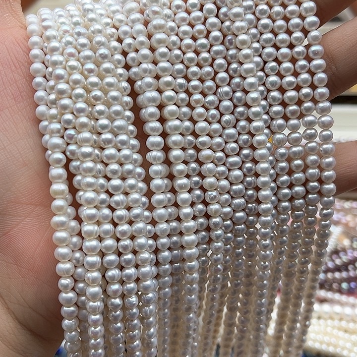 未镶嵌玛瑙/玉髓珠宝半成品一条4.5mm左右椭圆珍珠有螺纹