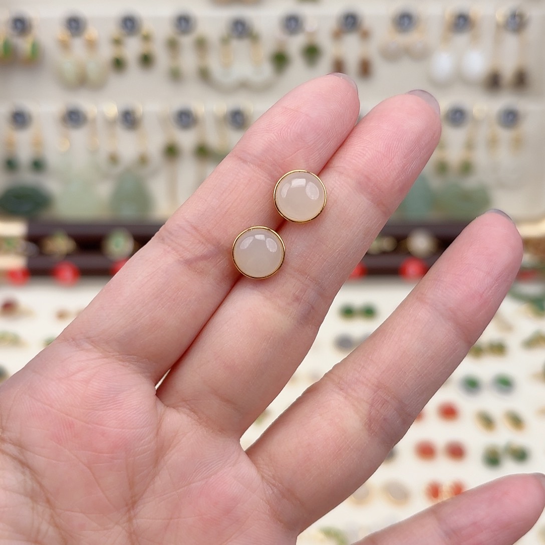 银S925镶嵌和田玉耳饰